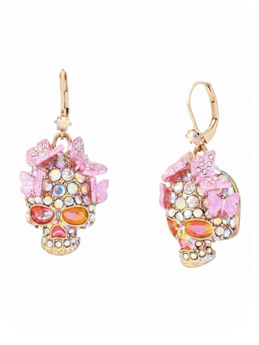 NWT ⚜️💖⚜️ BETSEY JOHNSON BUTTERFLY SKULL LEVER BACK EARRING PINK